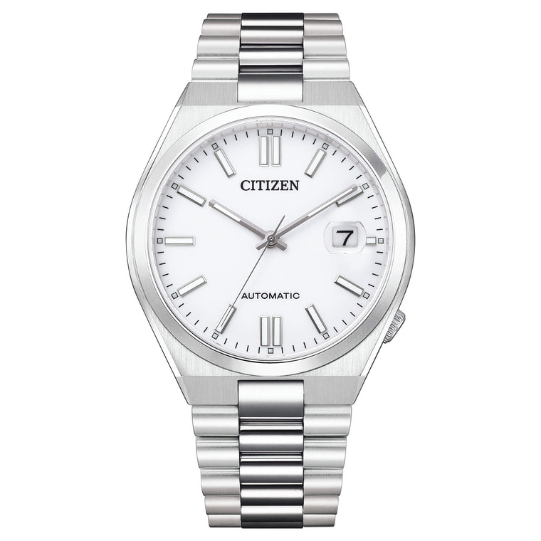 Citizen Tsuyosa Automatico Uomo 40 mm Acciaio Quadrante Bianco Vetro Zaffiro Lente Data Calibro 8210 Bracciale Acciaio 50 m Ref. NJ0150-81A