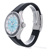 Orologio subacqueo laterale: cassa acciaio, quadrante turchese, cinturino nero