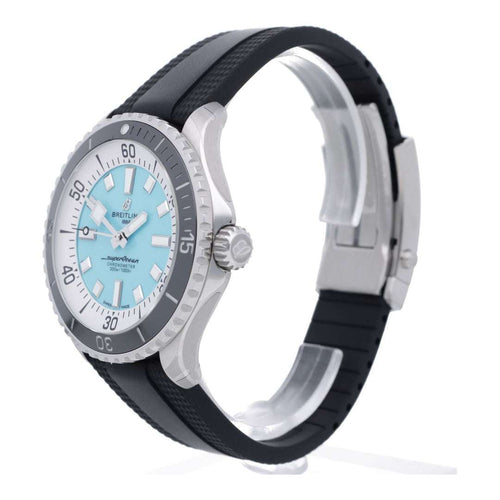 Orologio subacqueo laterale: cassa acciaio, quadrante turchese, cinturino nero