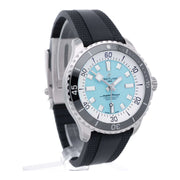 Orologio subacqueo frontale: quadrante turchese, lunetta nera, cinturino nero