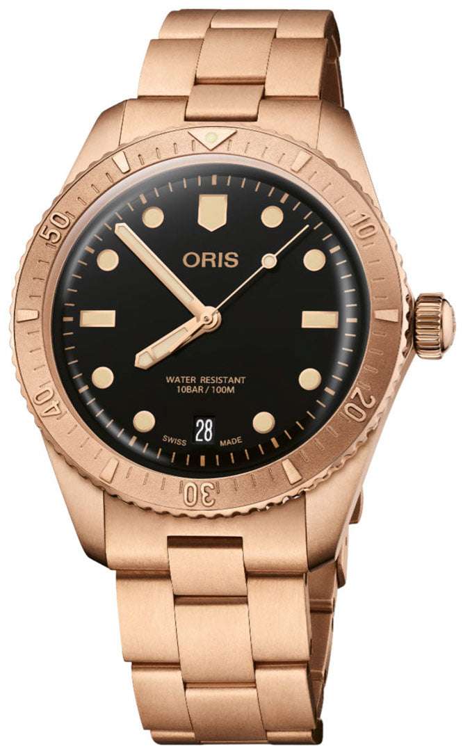 Oris Divers Sixty-Five Date Cotton Candy Sepia Uomo 38mm Bronzo Quadrante Nero Automatico Calibro 733-1 Vetro Zaffiro Lunetta Diver Bracciale Bronzo Data 100m Swiss Made Ref. 01 733 7771 3154-07 8 19 15 Oasi Watch