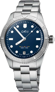 Orologio subacqueo automatico in acciaio con quadrante blu e datario alle ore 3