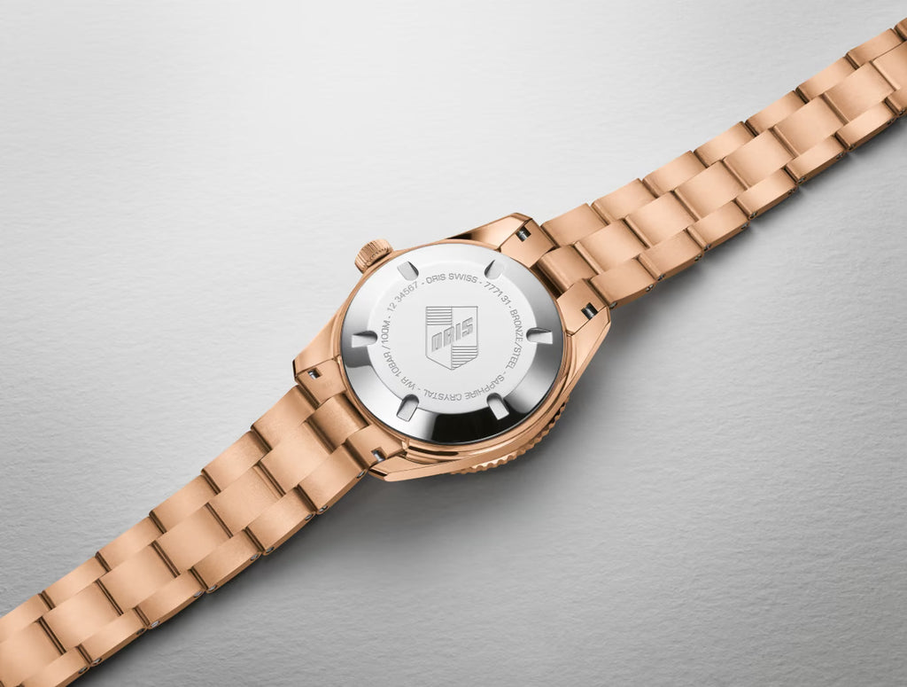 Orologio sub con cinturino in metallo bronzo, quadrante posteriore argento