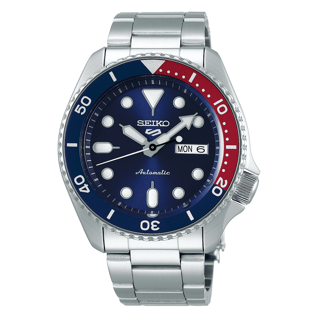 Orologio automatico Seiko 5 Sports con quadrante blu, lunetta Pepsi e bracciale acciaio