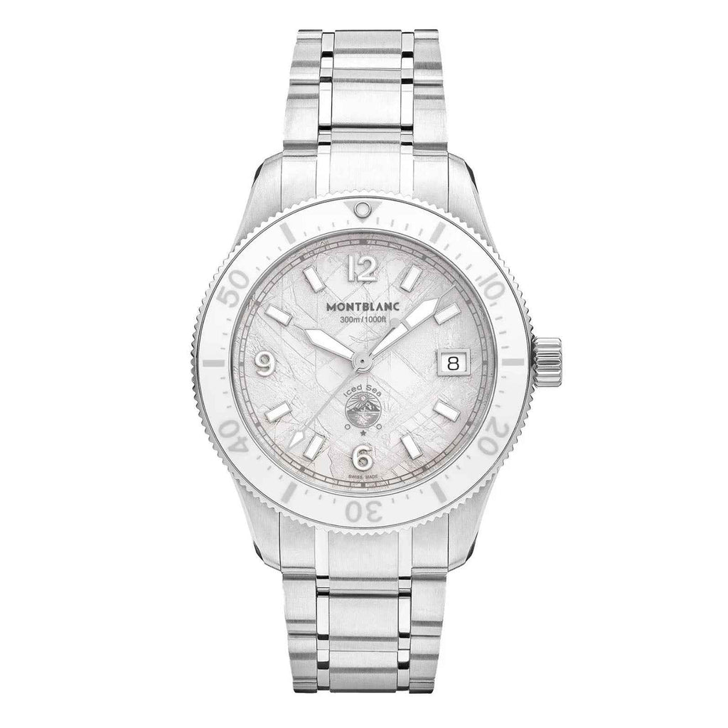 Orologio automatico Montblanc con quadrante bianco e bracciale in acciaio, data