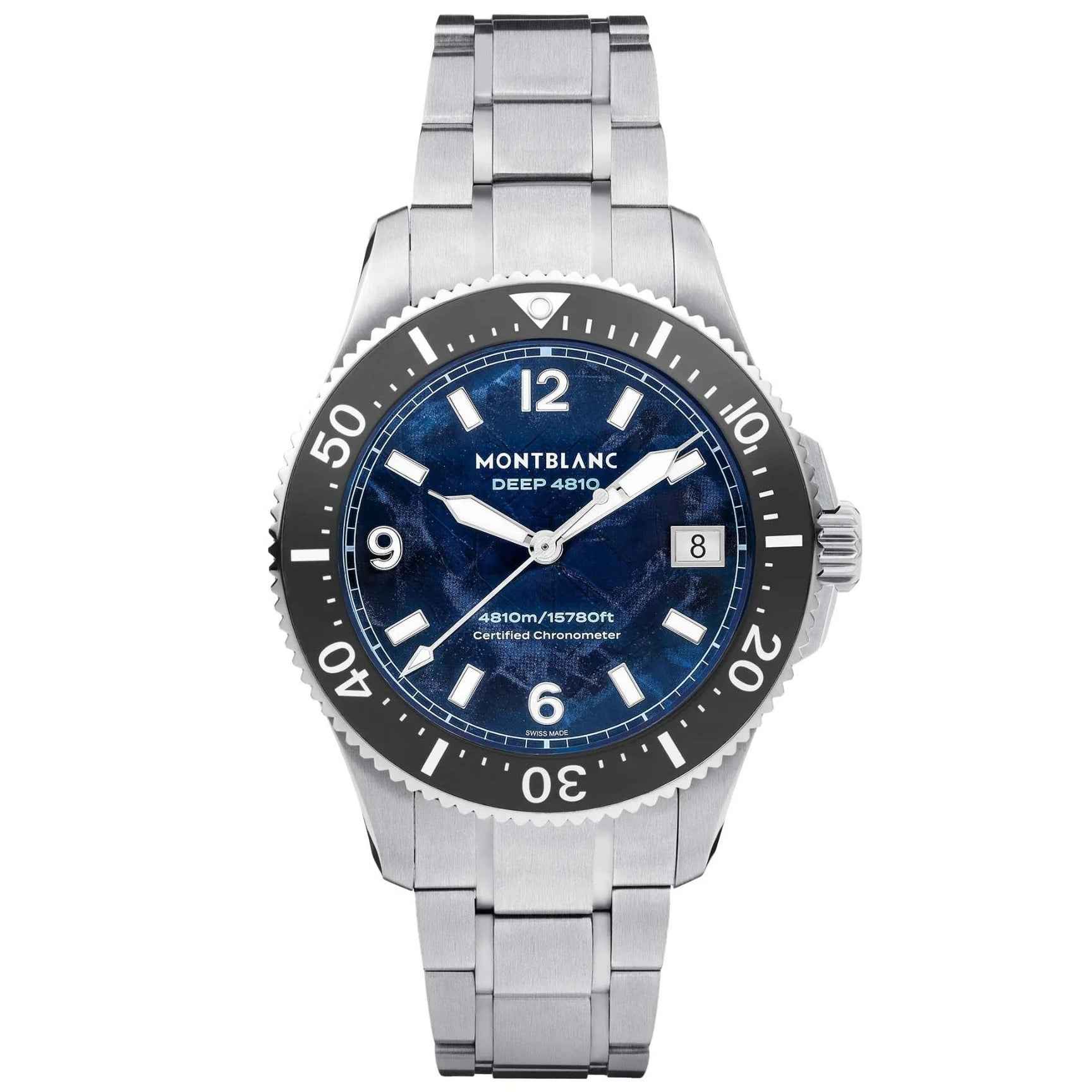 Orologio Montblanc con bracciale in titanio, quadrante blu ghiacciaio e lunetta nera