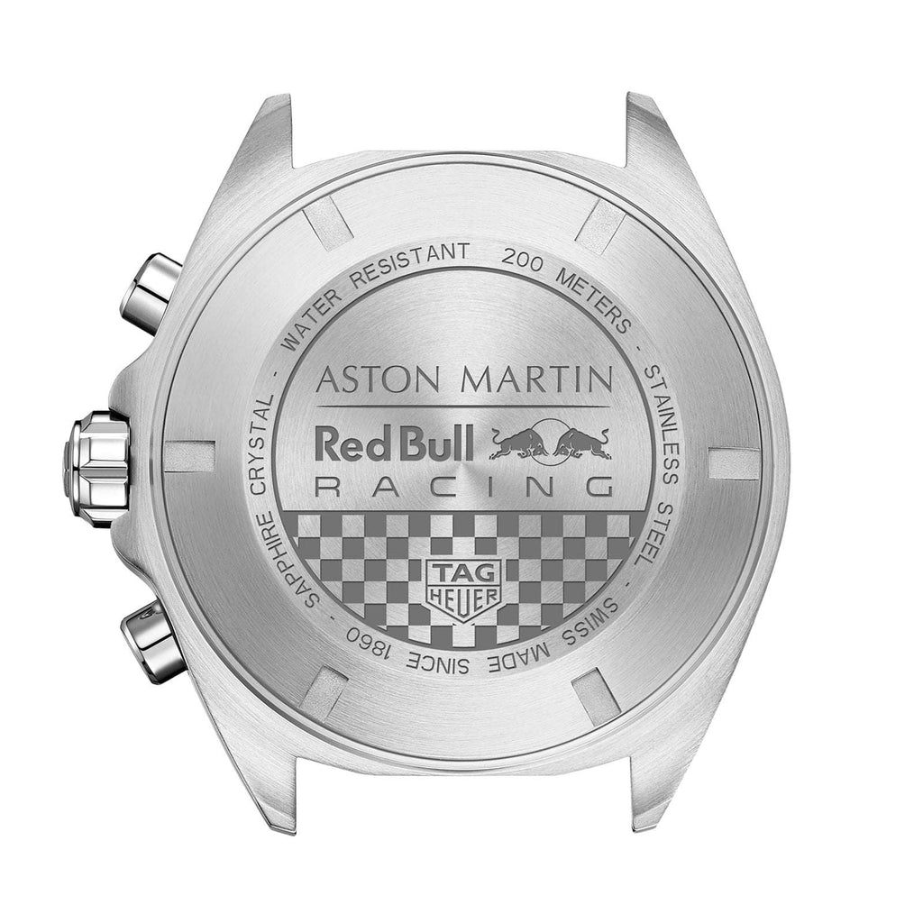 Orologio TAG Heuer: fondello in acciaio con scritte e bracciale in metallo