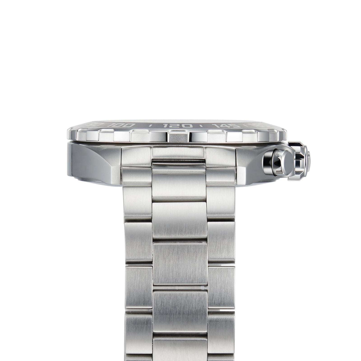 Orologio TAG Heuer: cassa in acciaio con corona e pulsanti, bracciale a maglie