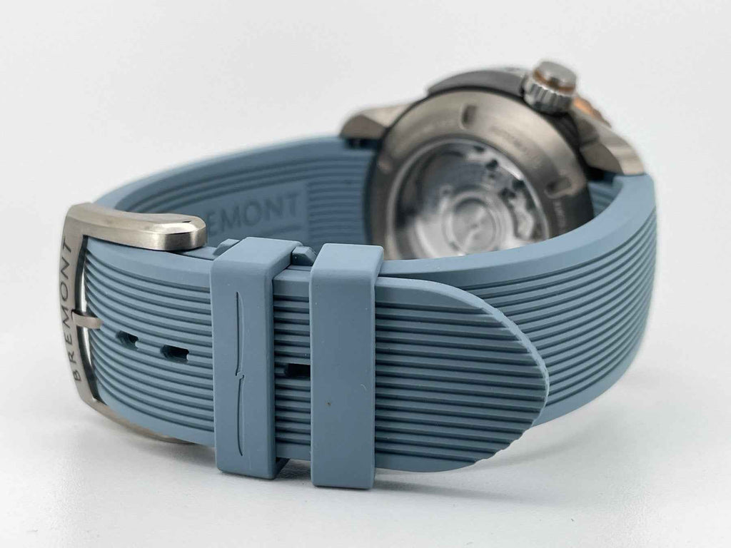 Orologio subacqueo da uomo: cinturino in gomma azzurro con fibbia grigia