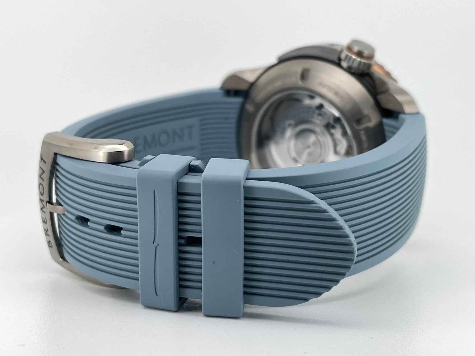 Orologio subacqueo da uomo: cinturino in gomma azzurro con fibbia grigia
