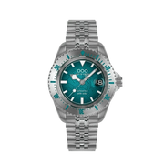 Orologio subacqueo d’acciaio con quadrante verde acqua e bracciale in maglia metallica