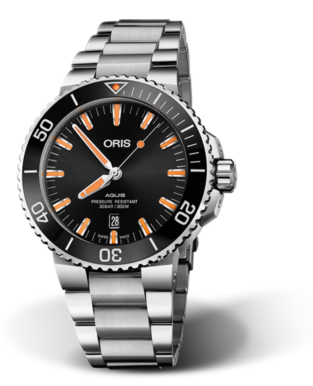 Oris Aquis Date Uomo Swiss Made 43,5 mm Quadrante Nero/Giallo Acciaio Bracciale Acciaio Vetro Zaffiro Antiriflesso Automatico Calibro 733-1 Data Riserva 41 Ore Diver 300m Ref. 01 733 7730 4159-07 8 24 05PEB MDR