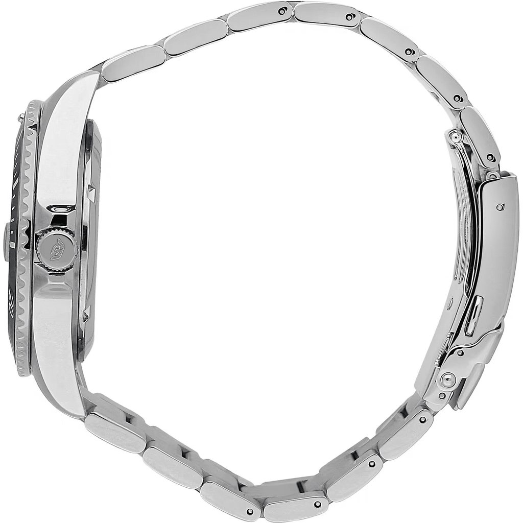 Orologio automatico con bracciale in acciaio, vista laterale