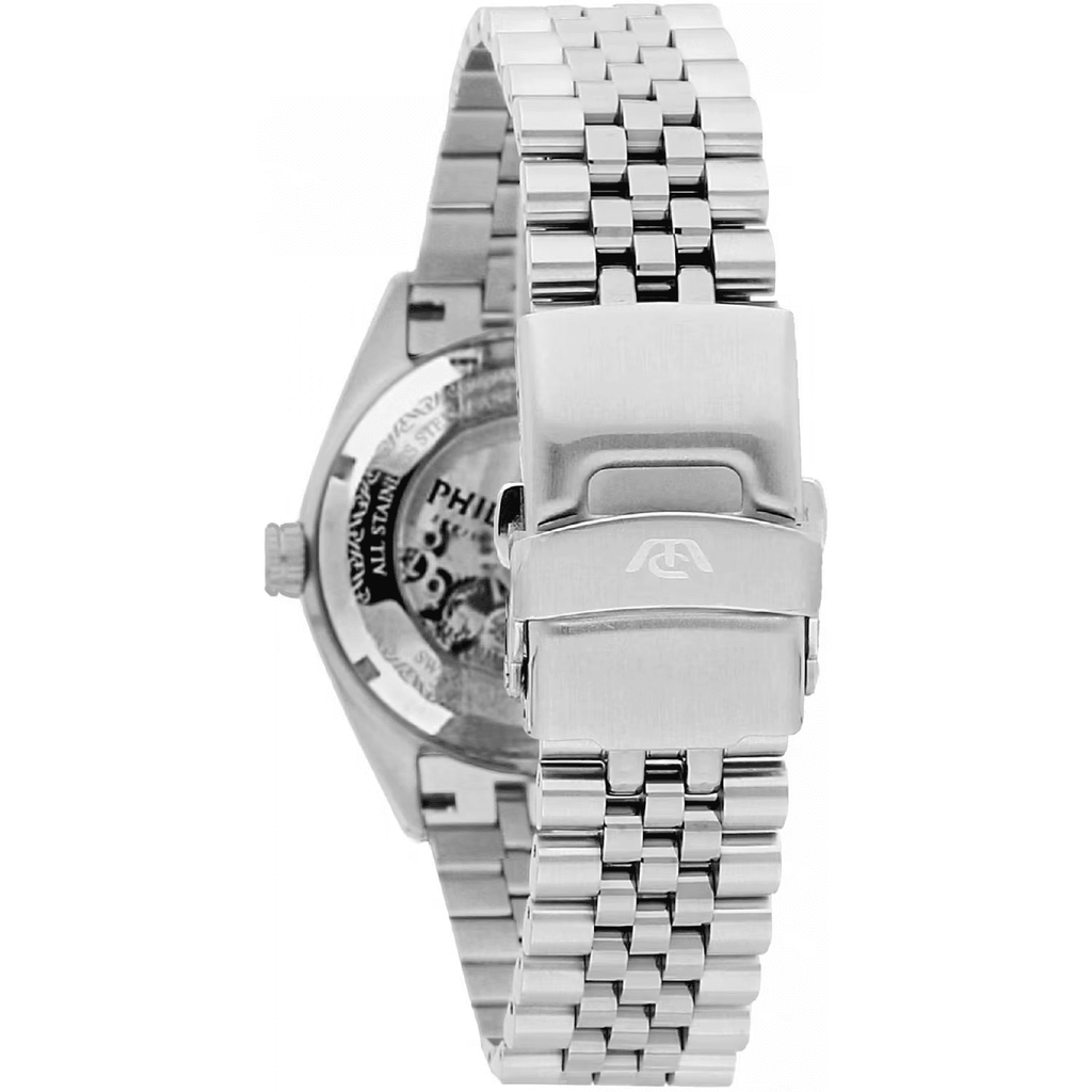 Orologio Philip Watch in acciaio, chiusura a fibbia e dettagli del fondello