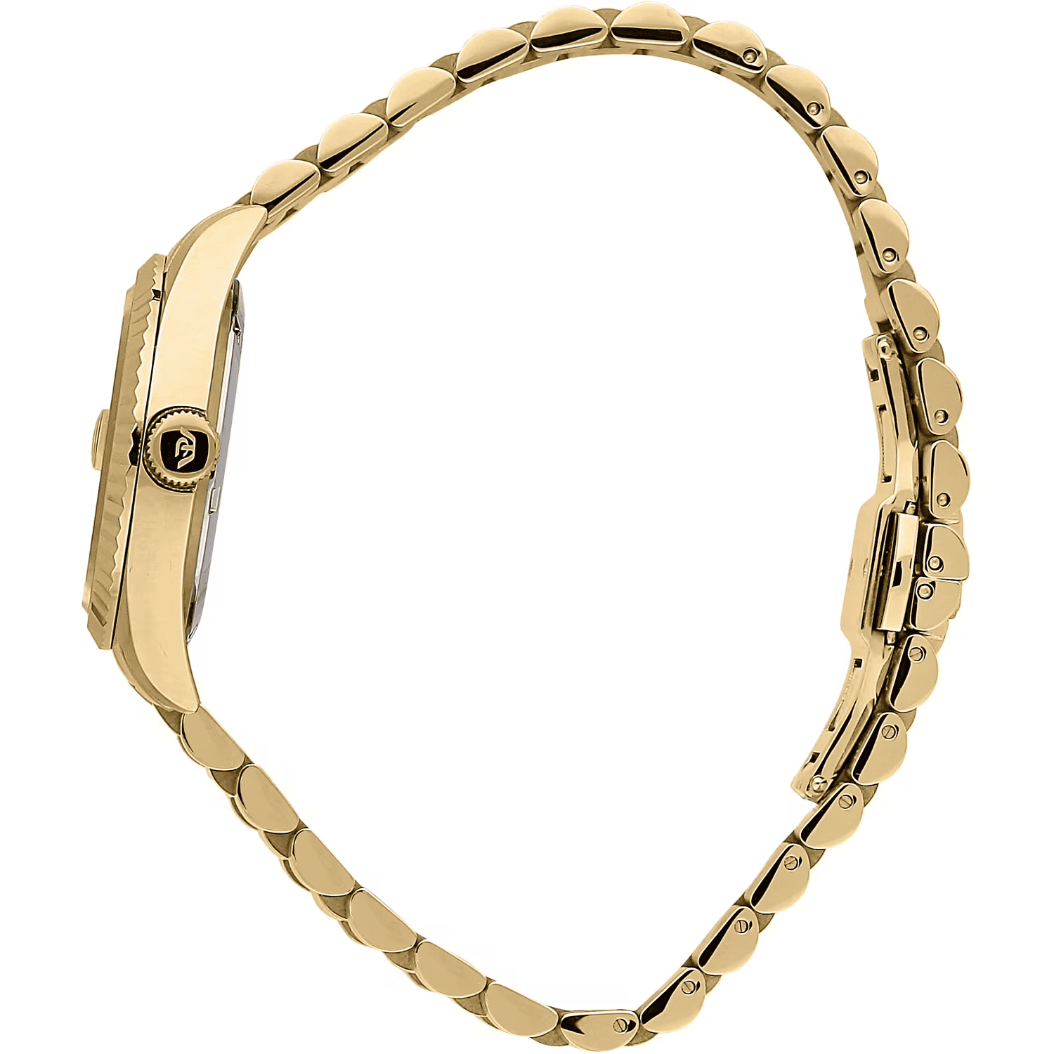 Orologio Philip Watch Gold con cinturino a maglie in metallo, profilo laterale