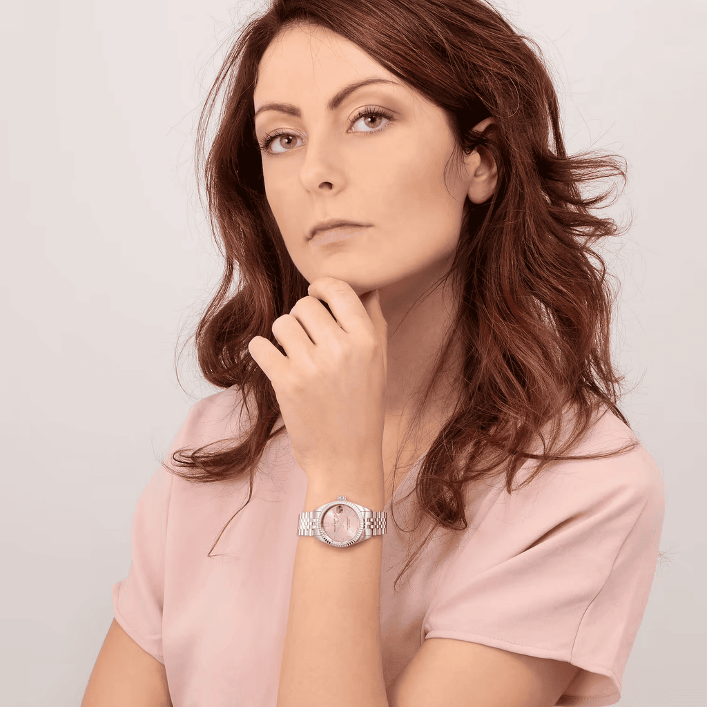 Orologio da polso donna con bracciale in acciaio silver e quadrante rosa sunray