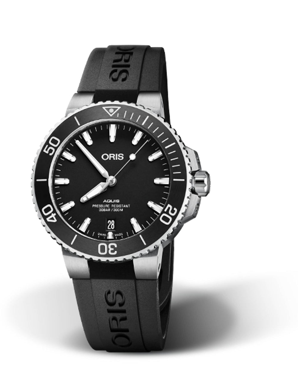 Oris Aquis Date Uomo 39,5 mm Acciaio Quadrante Nero Lunetta Ceramica Vetro Zaffiro Calibro 733-1 Automatico Cinturino Caucciù Nero Data 30 ATM Swiss Made Ref. 01 733 7732 4124-07 4 21 64FC