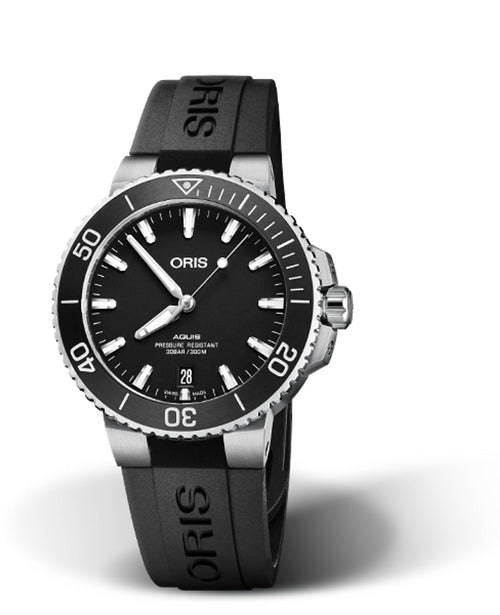 Oris Aquis Date Uomo 39,5 mm Acciaio Quadrante Nero Lunetta Ceramica Vetro Zaffiro Calibro 733-1 Automatico Cinturino Caucciù Nero Data 30 ATM Swiss Made Ref. 01 733 7732 4124-07 4 21 64FC Oasi Watch
