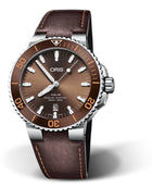 Oris Aquis Date Uomo 43,5 mm Acciaio Quadrante Marrone Lunetta Ceramica Marrone Vetro Zaffiro Calibro 733 Automatico Cinturino Pelle Marrone Data 30 ATM Swiss Made Ref. 01 733 7730 4152-07 5 24 12EB