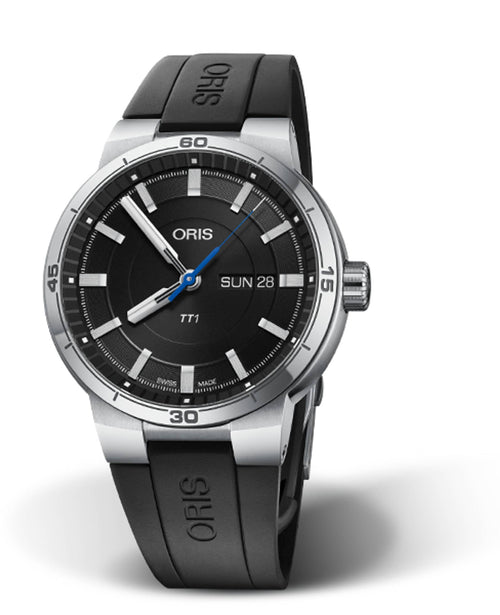 Oris TT1 Day Date Uomo 42 mm Acciaio Quadrante Nero Vetro Zaffiro Calibro 735 Automatico Cinturino Caucciù Nero Giorno e Data 10 ATM Swiss Made Ref. 01 735 7752 4154-07 4 24 06FC Oasi Watch