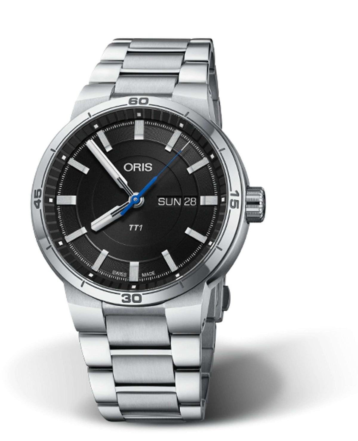 Oris TT1 Day Date Uomo 42 mm Acciaio Quadrante Nero Vetro Zaffiro Calibro 735 Automatico Bracciale Acciaio Giorno e Data 10 ATM Swiss Made Ref. 01 735 7752 4154-07 8 24 08 Oasi Watch
