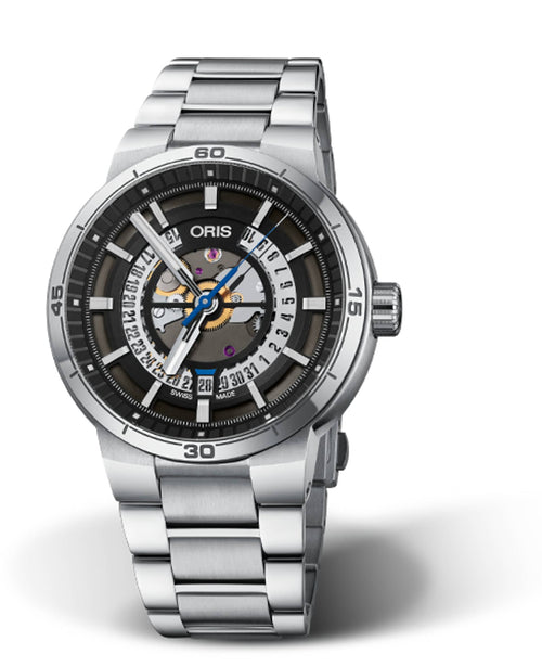 Oris TT1 Engine Date Skeleton Uomo 42 mm Acciaio Quadrante Scheletrato Nero Vetro Zaffiro Calibro 733 Automatico Bracciale Acciaio Data 10 ATM Swiss Made Ref. 01 733 7752 4124-07 8 24 08 Oasi Watch