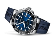 Orologio GMT con quadrante blu, ghiera nera e cinturino in gomma blu
