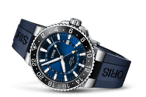 Oris Aquis GMT Date 43.5mm Blue Dial Automatic GMT Calibre 798 Rubber Strap Ref. 01 798 7754 4135-07 4 24 65EB Full Set Oris