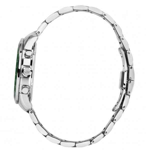 Orologio: lato in acciaio con corona e bracciale a maglie