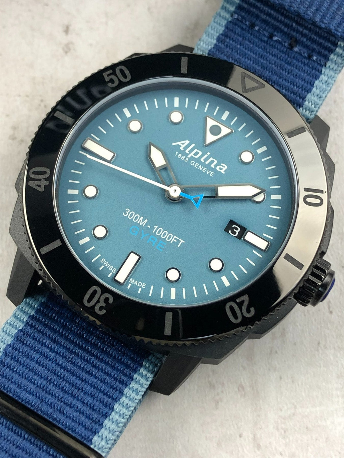 Alpina Seastrong Diver Gyre Automatic Limited Edition Uomo 44 mm Cassa Riciclata Quadrante Blu Sfumato Calibro AL-525 Vetro Zaffiro NATO RPET 300 m Ref. AL-525LNB4VG6