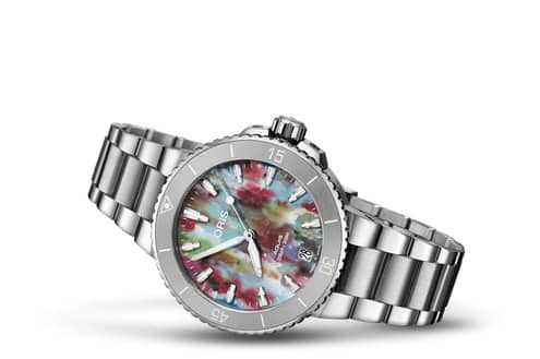 Oris Aquis Date Upcycle Uomo 36,5mm Acciaio Quadrante Multicolore PET Riciclato Automatico Calibro 733-1 Lunetta Ceramica Vetro Zaffiro Bracciale Acciaio Data Super-LumiNova 300m Ref. 01 733 7770 4150-Set Oasi Watch