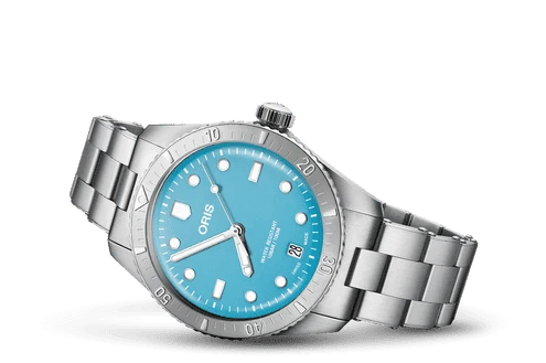 Oris Divers Sixty Five Cotton Candy Blue Automatic 38mm Stainless Steel Bracelet Ref. 01 733 7771 4055-07 8 19 18 Full Set Oris