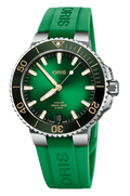 Orologio Oris Aquis con quadrante verde, cassa acciaio e cinturino verde in caucciù