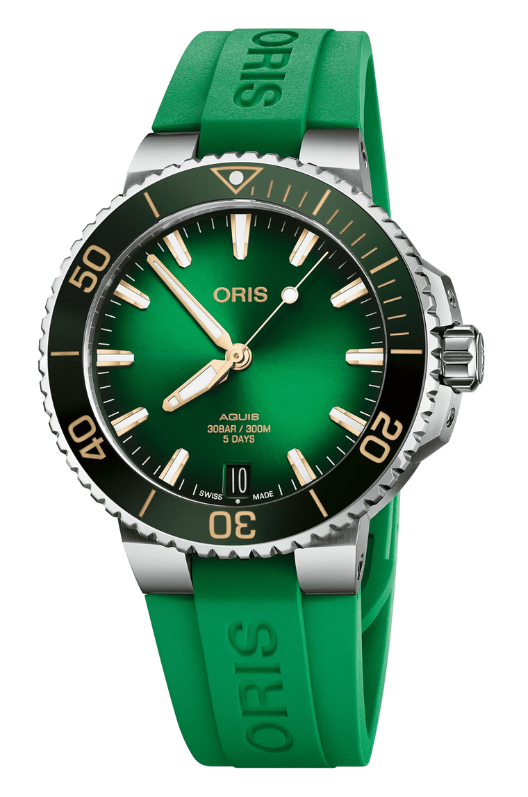 Oris Aquis Date Calibre 400 Uomo Swiss Made 41,5 mm Quadrante Verde Acciaio Cinturino Caucciù Nero Vetro Zaffiro Antiriflesso Automatico Calibro 400 Data Riserva 120 Ore Diver 300m Ref. 01 400 7769 4127-07 4 22 77FC