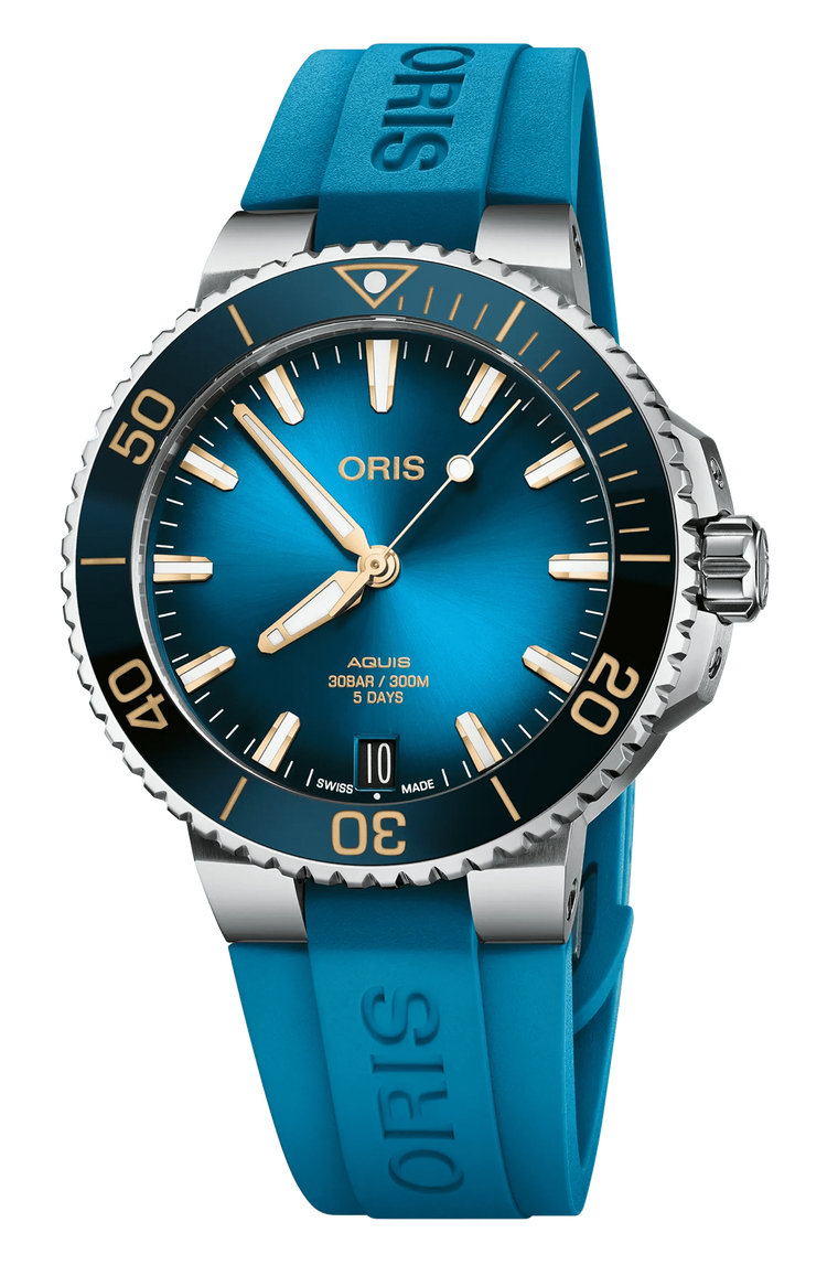 Oris Aquis Date Calibre 400 Uomo Swiss Made 41,5 mm Quadrante Blu Acciaio Cinturino Caucciù Blu Vetro Zaffiro Antiriflesso Automatico Calibro 400 Data Riserva 120 Ore Diver 300m Ref. 01 400 7769 4125-07 4 22 75FC Full Set