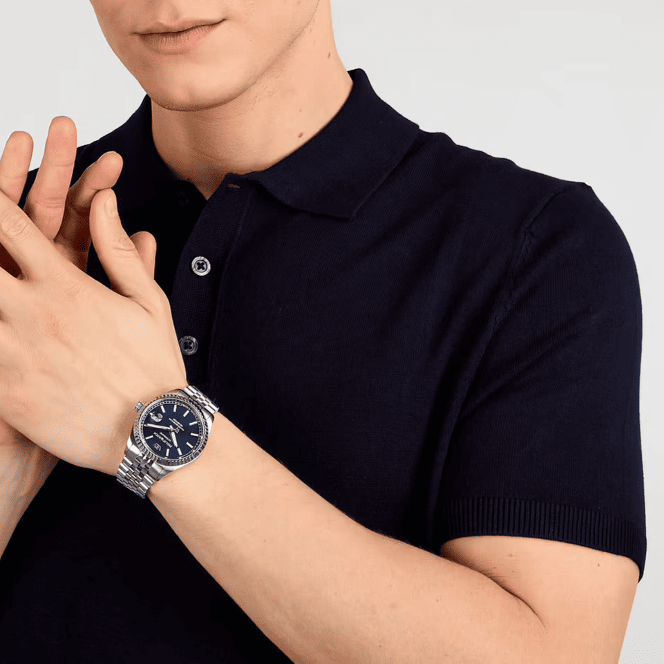 Orologio da polso Philip Watch con quadrante blu e cassa rettangolare d’acciaio