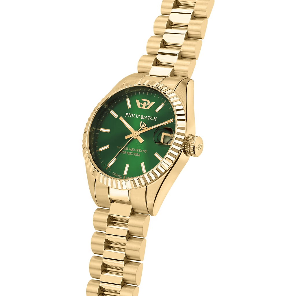 Orologio Philip Watch Donna con quadrante verde, cassa oro e bracciale maglie