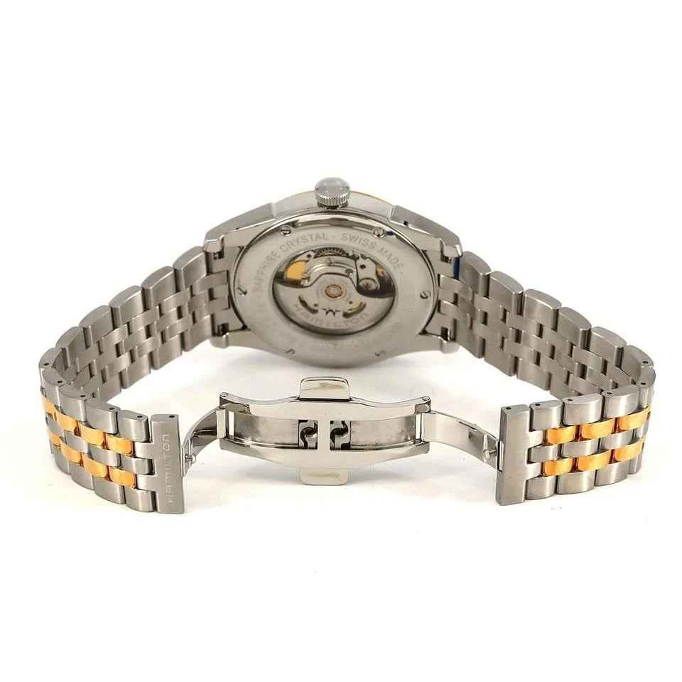 Orologio automatico uomo, bracciale in acciaio bicolore con fibbia, lato inferiore