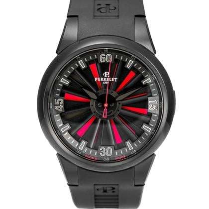 Perrelet Turbine Regular 12 Automatico Uomo 44 mm Acciaio PVD Nero Turbina 12 Pale Quadrante Nero Rosso Vetro Zaffiro Calibro P-331 Caucciù Nero 50 m Swiss Made Ref. A1047/1