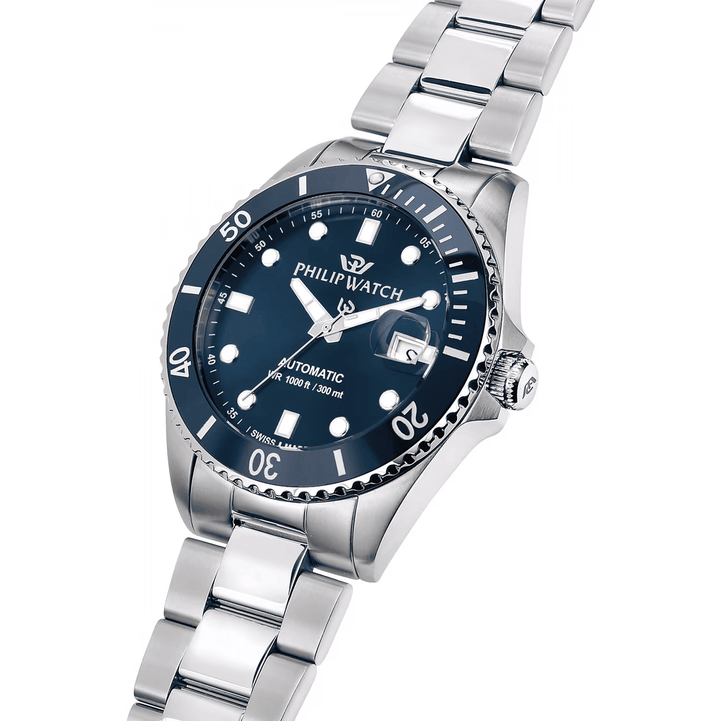 Orologio subacqueo Philip Watch con quadrante blu e bracciale in acciaio 42 mm