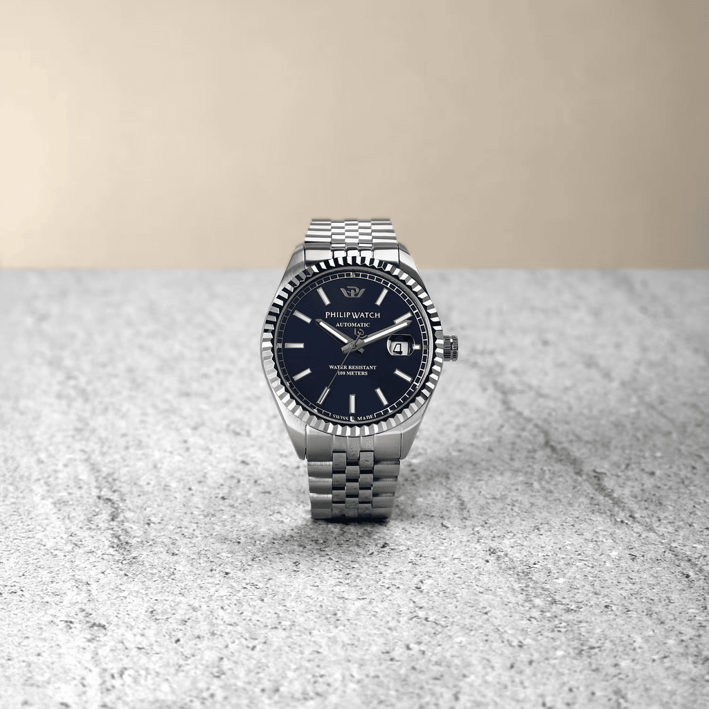 Orologio automatico Philip Watch con quadrante blu e bracciale d’acciaio a maglie