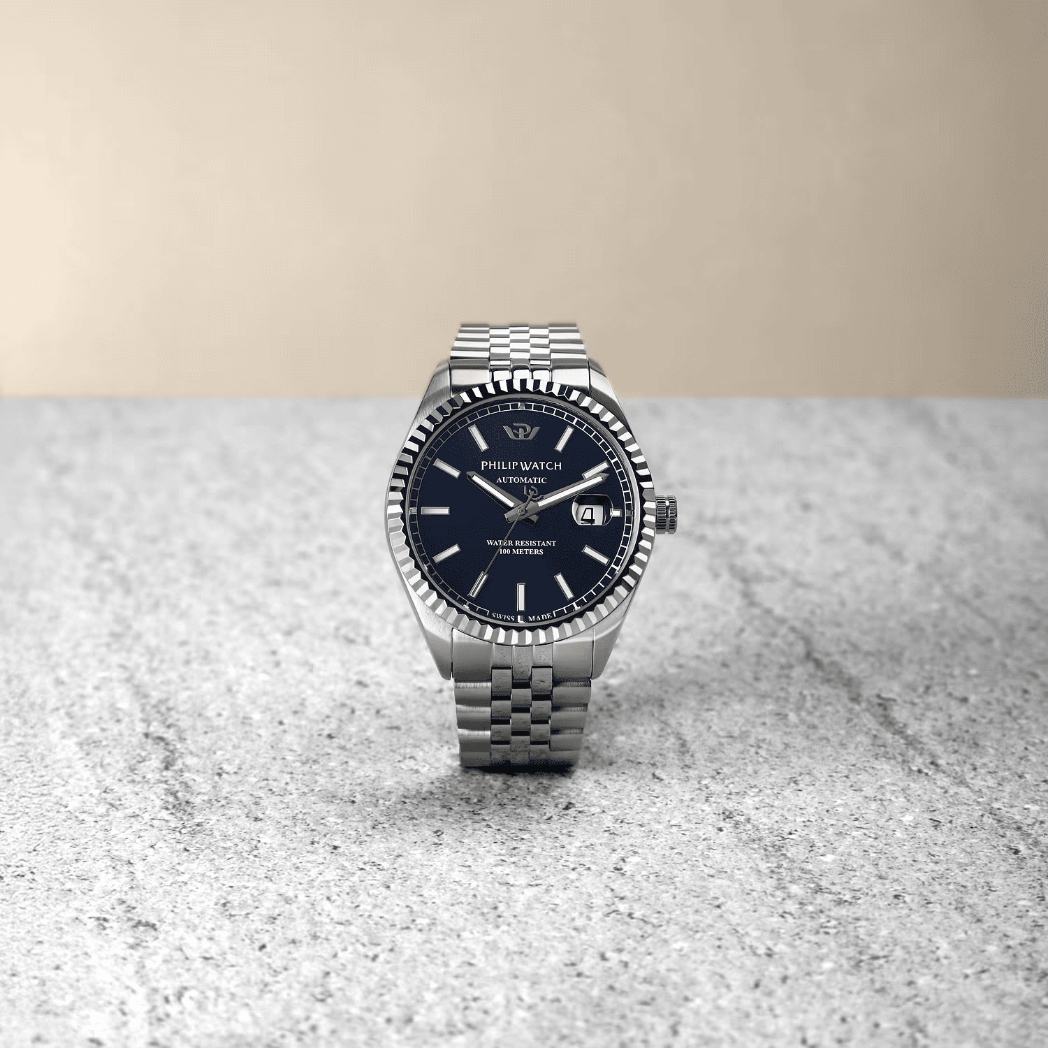 Orologio automatico Philip Watch con quadrante blu e bracciale d’acciaio a maglie