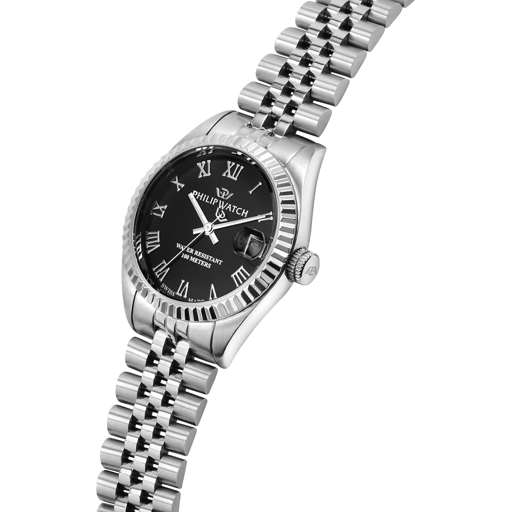 Orologio Philip Watch Caribe con quadrante nero e numeri romani, bracciale in acciaio