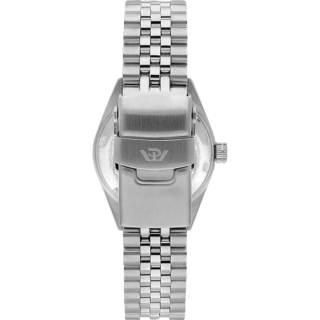 Orologio da polso da donna con quadrante argento e bracciale maglia in metallo