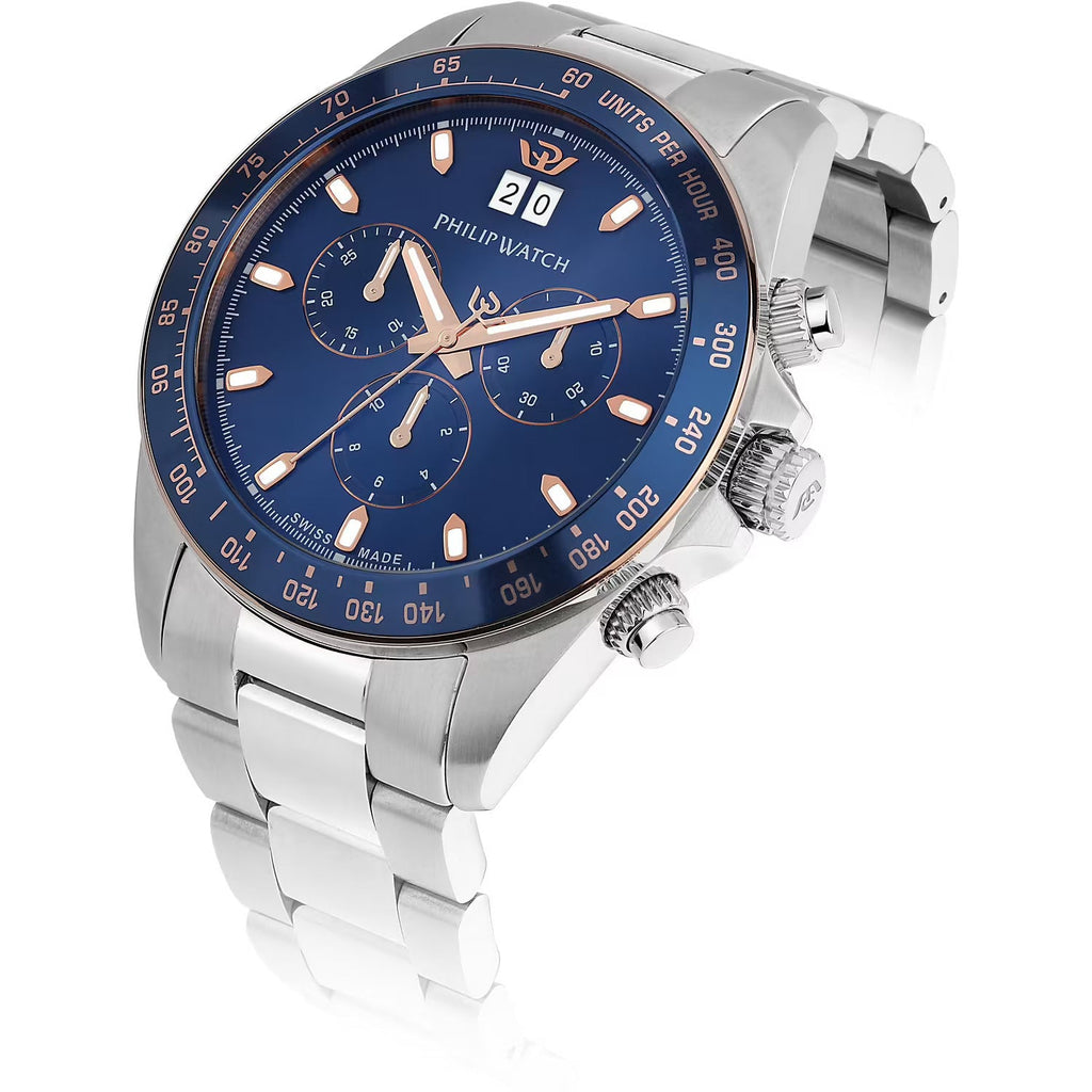 Orologio Philip Watch Caribe blu cronografo con cinturino bracciale in acciaio