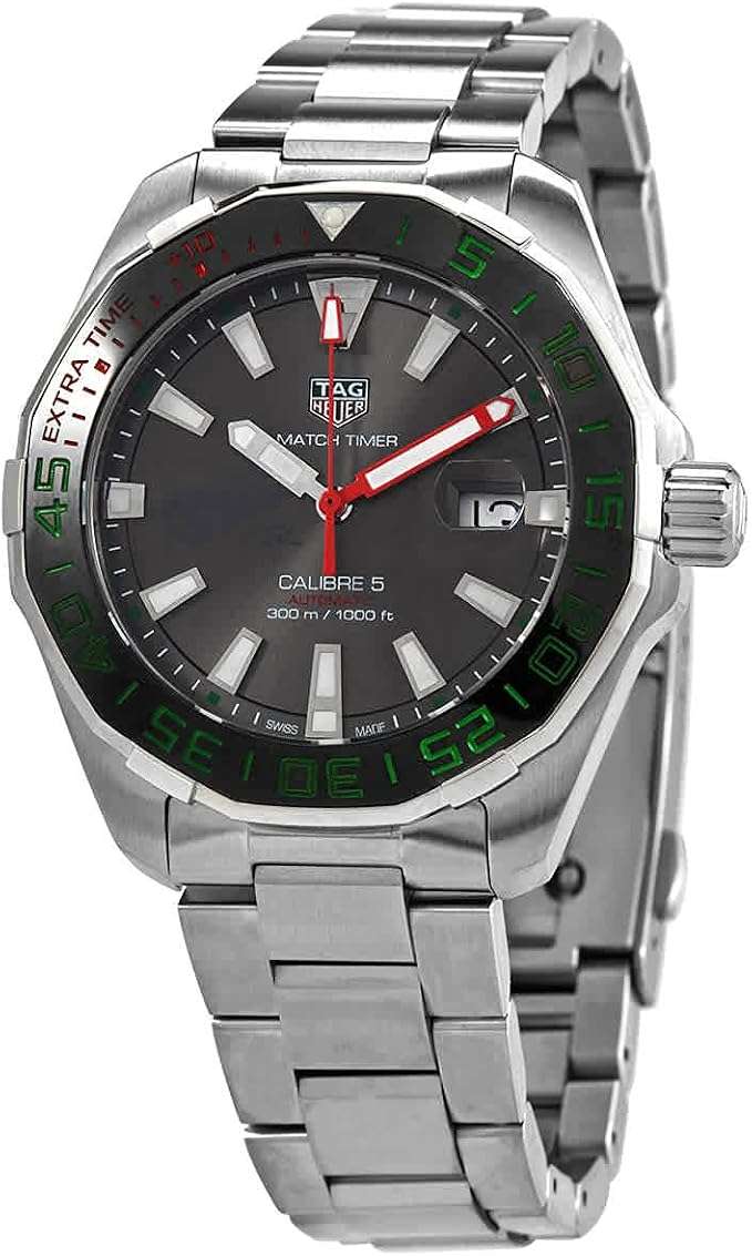 Orologio subacqueo TAG Heuer in acciaio, quadrante nero con indici verdi e cinturino a maglie