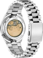 Orologio Citizen automatico in acciaio con cinturino a maglie e fondello trasparente