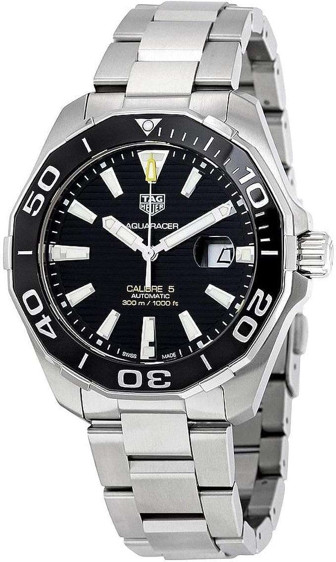 Orologio TAG Heuer Aquaracer con quadrante nero, lunetta nera e bracciale in acciaio