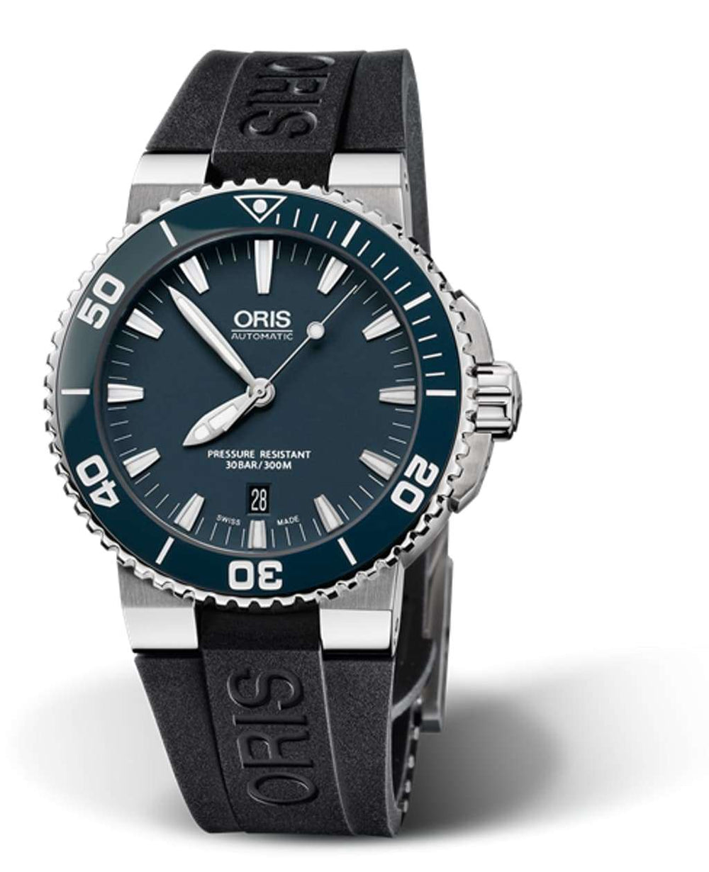 Oris Aquis Date Uomo 43 mm Acciaio Quadrante Blu Lunetta Ceramica Blu Vetro Zaffiro Calibro 733-1 Automatico Cinturino Caucciù Nero Data 30 ATM Swiss Made Ref. 01 733 7653 4155-07 4 26 34EB