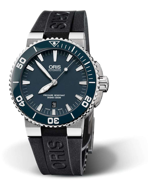 Oris Aquis Date Uomo 43 mm Acciaio Quadrante Blu Lunetta Ceramica Blu Vetro Zaffiro Calibro 733-1 Automatico Cinturino Caucciù Nero Data 30 ATM Swiss Made Ref. 01 733 7653 4155-07 4 26 34EB Oasi Watch